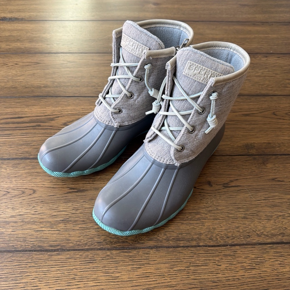 Sperry Gray and Teal Duck Boots